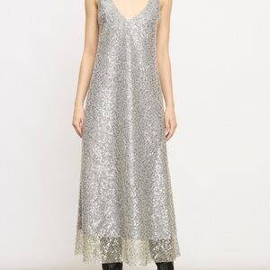 Vince Lucite Metallic Sequin Slip Dress in Sea Slate